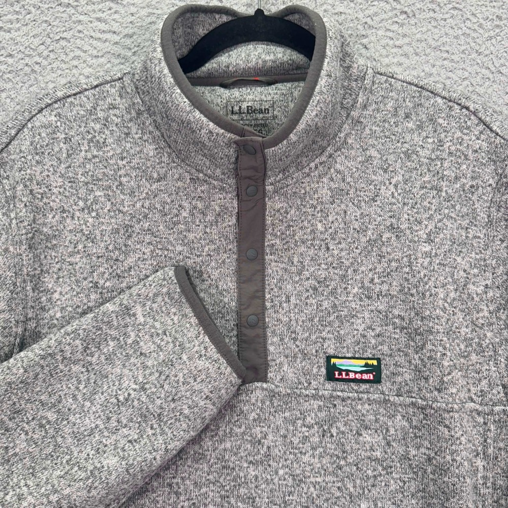 LL Bean Pullover Mens XL Gray Heather Sweater Fleece‎ Snap Neck Outdoor Comfort
